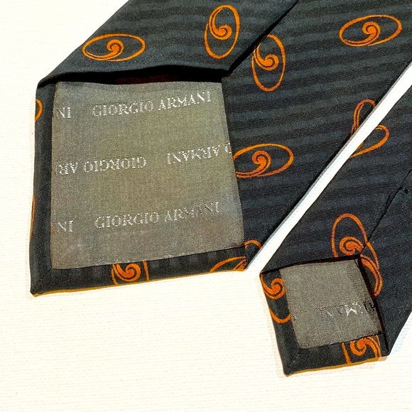 GIORGIO ARMANI Mens Silk Neck Tie Cravatte ~ Blue & Orange~ 58”~ EUC! - Picture 8 of 11